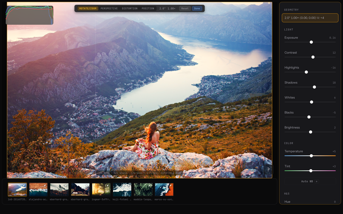 Darkslide geometry overlay with perspective and distortion modes