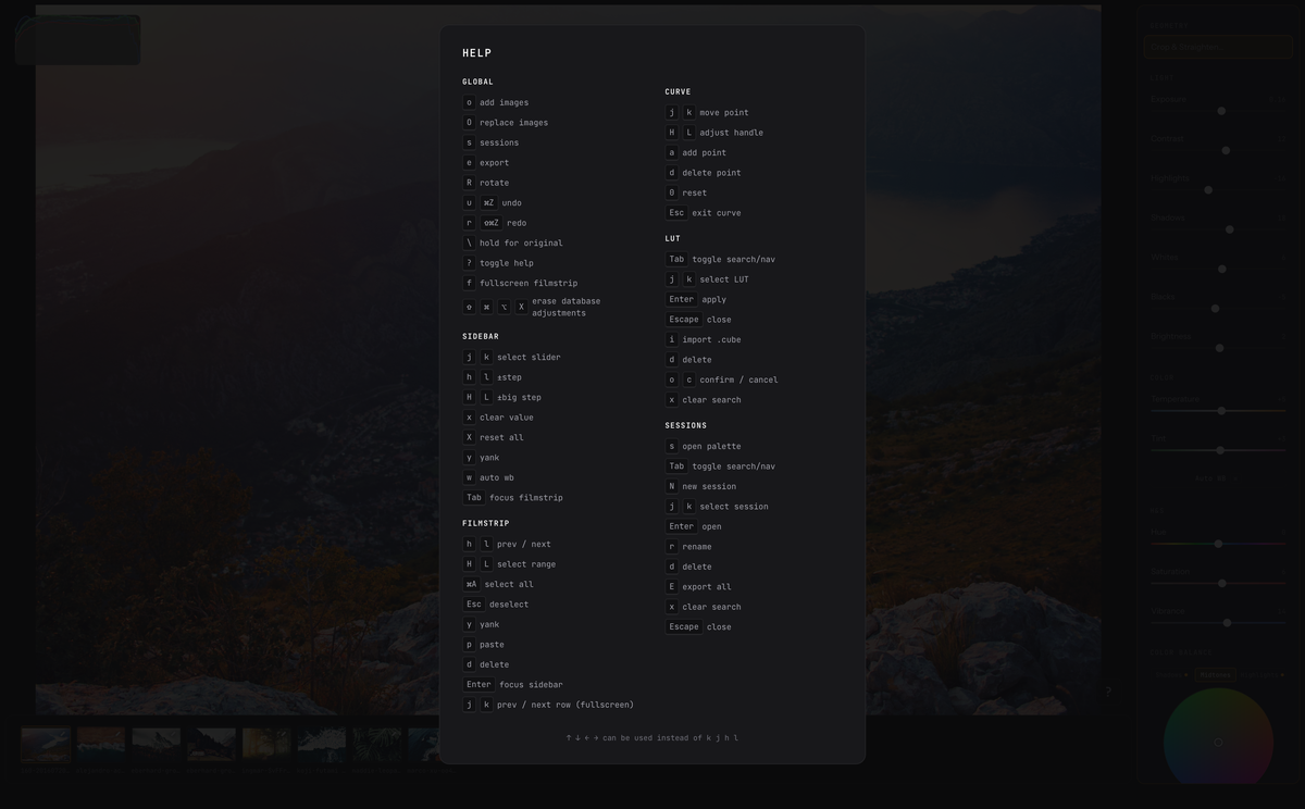 Darkslide keyboard shortcut reference