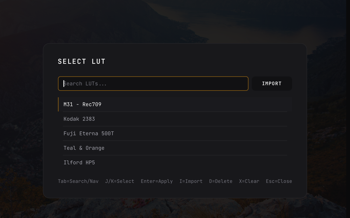 Darkslide LUT management palette